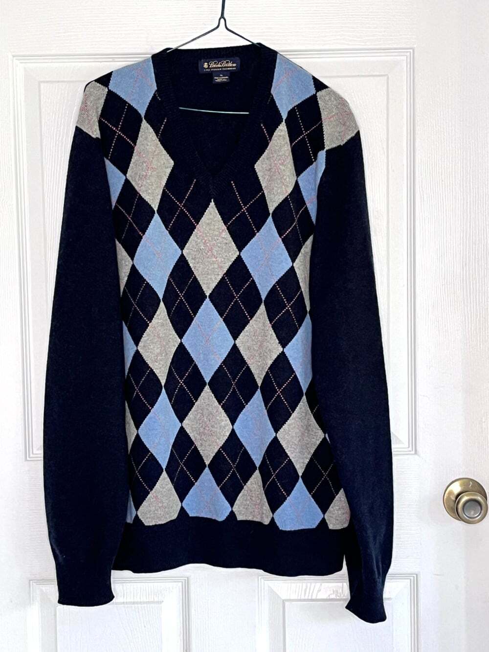 VTG Brooks Brothers Argyle Sweater 3-Ply Italian Cashmere XL Preppy Old Money